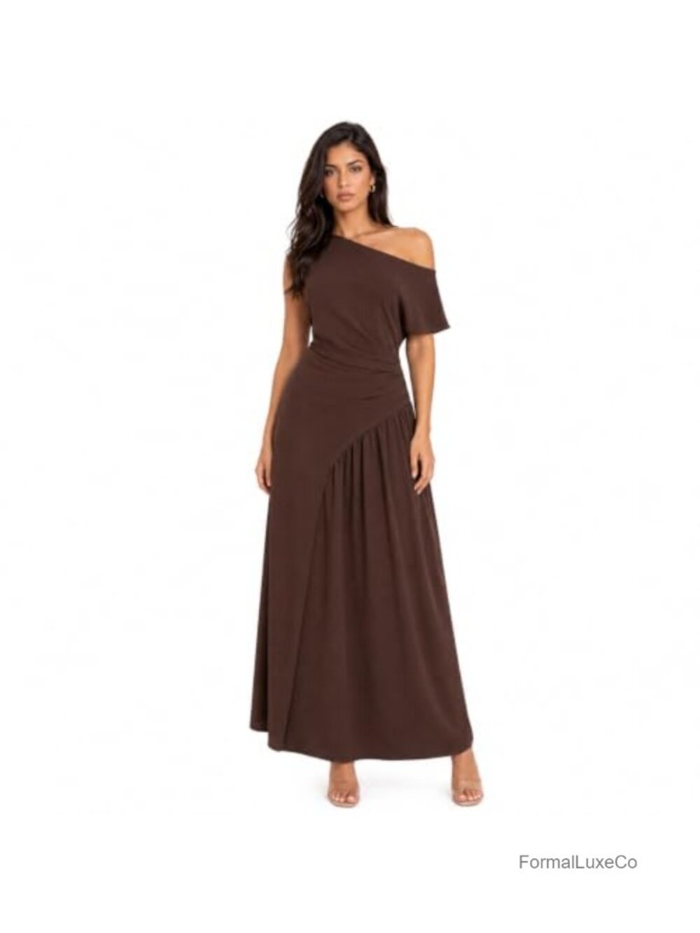 One Shoulder Ruched A-Line Maxi Dress Wedding Guest Cocktail
